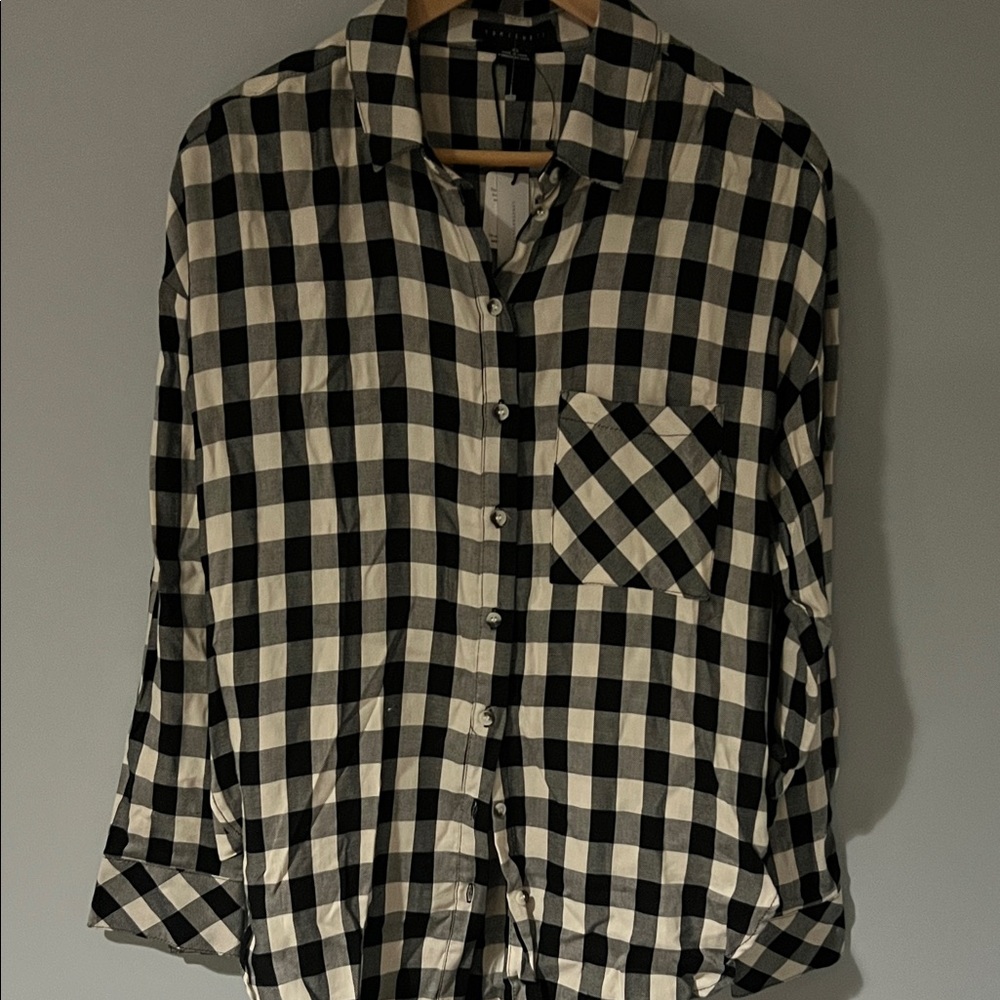 Black and White Checkered Button-Up High Low Shirt